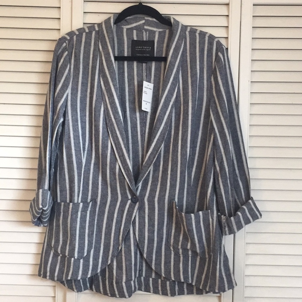 NWT Sanctuary One Button Navy/Cream Linen Blazer